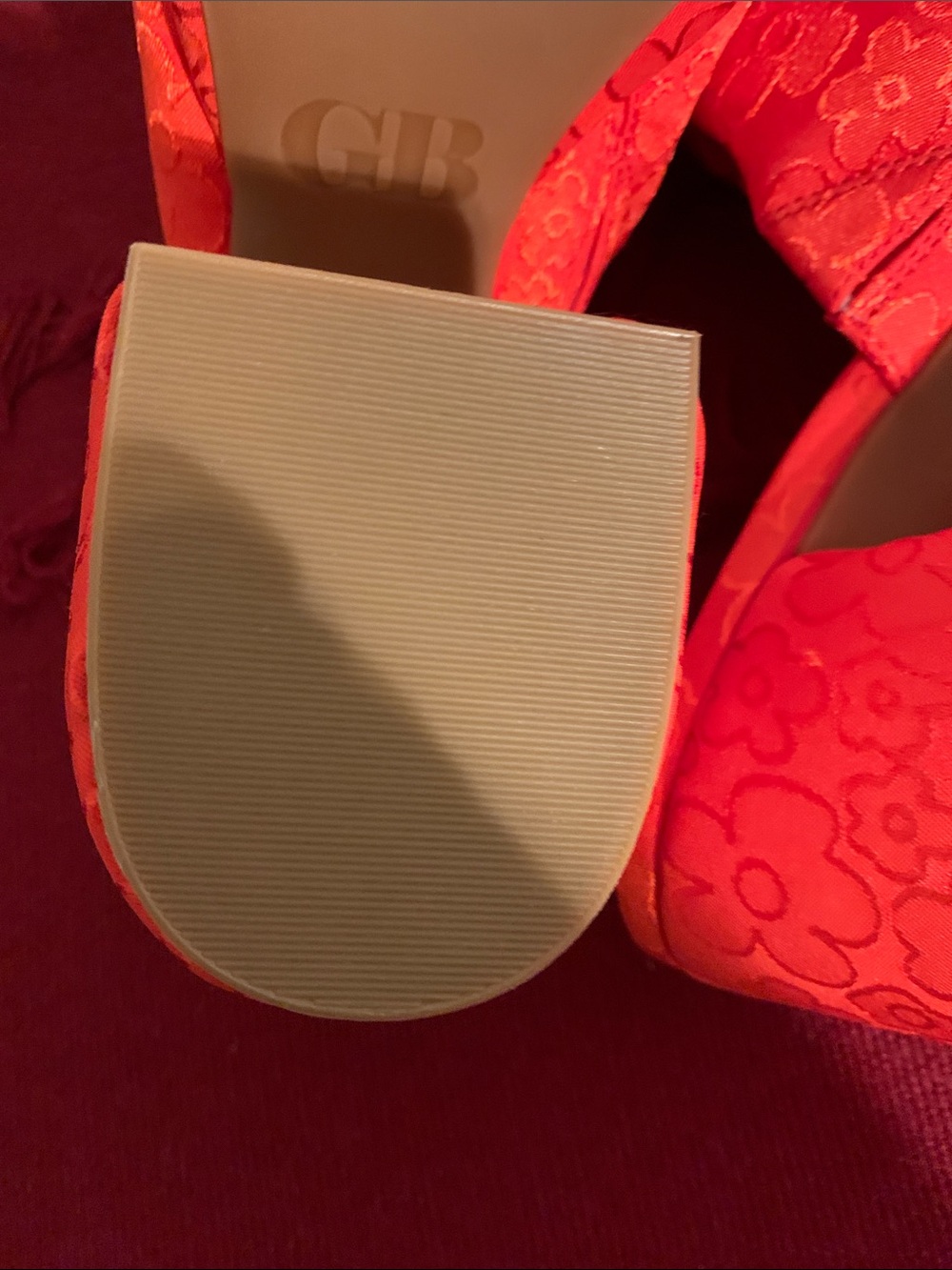 Red Floral Satin Slide Mules with Rosette Accent - Picture 4 of 5